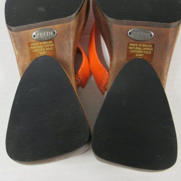 PAZZO Chunky Wood Platform Y2K Slide Sandals Sz 7 Orange Fabric Shoes VINTAGE 90 - Picture 13 of 14
